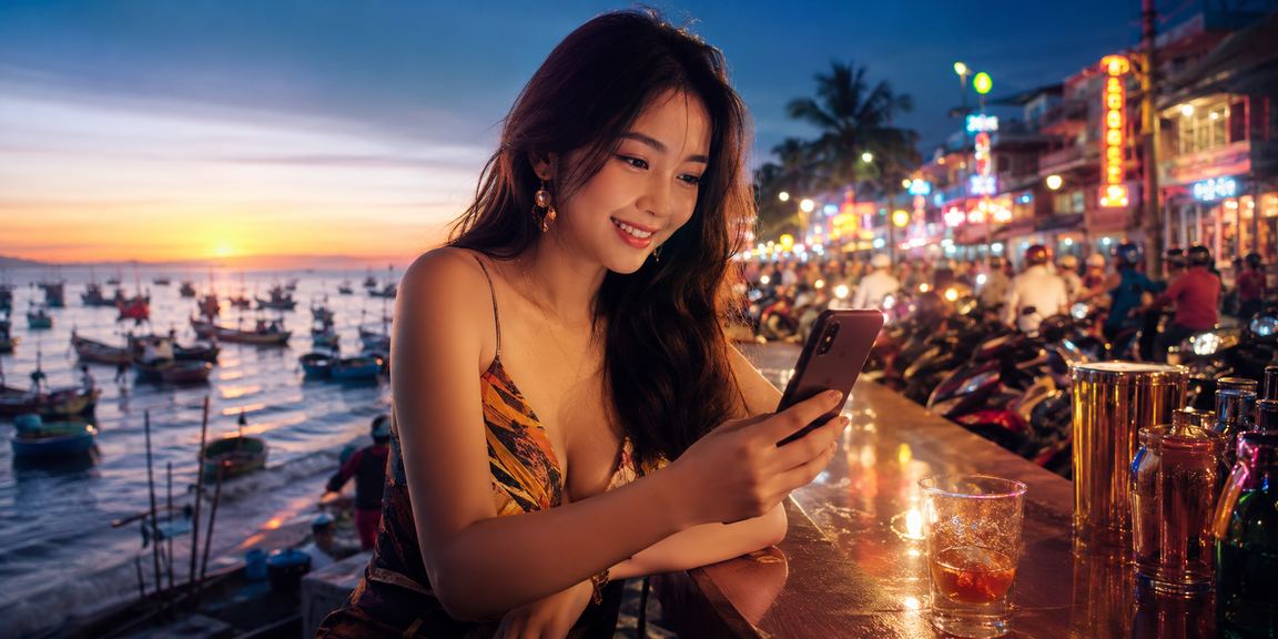 Người chơi dùng điện thoại truy cập f97 tại bãi biển Mũi Né